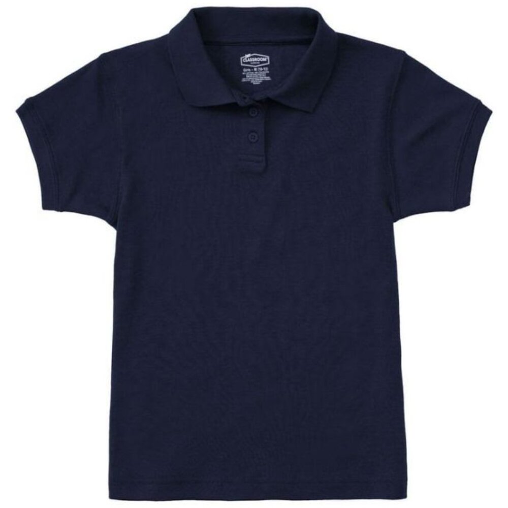 Classroom 58584 Girls Juniors Short Sleeve Fitted Interlock Polo Navy